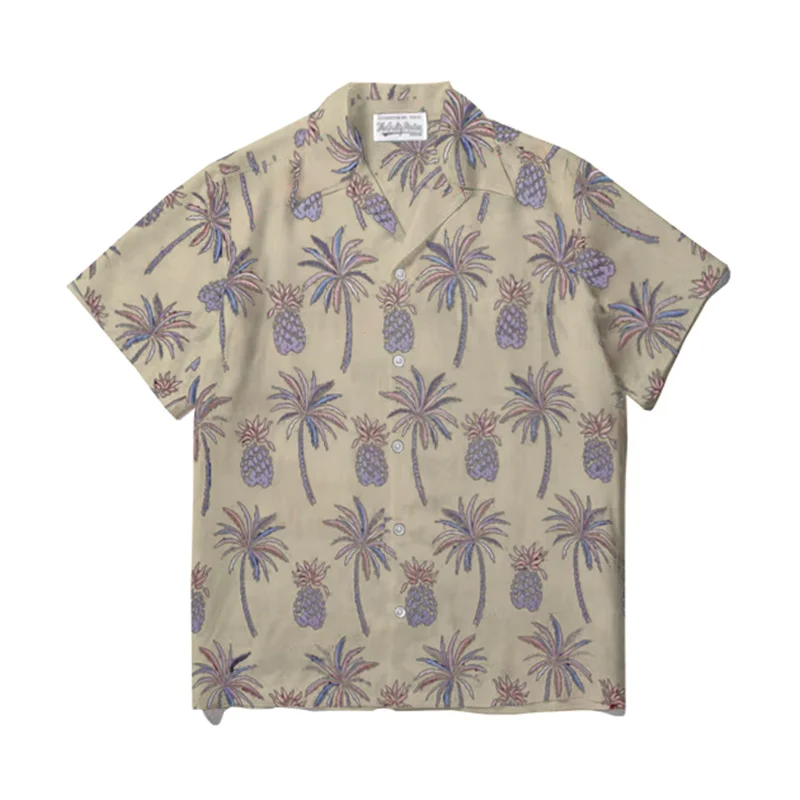 WACKO MARIA Hawaii camisa manga curta, camisa de gola vintage para homens e mulheres, tops de melhor qualidade, verão