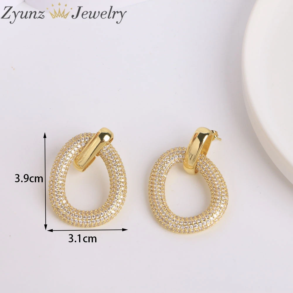 3 Pairs, New Trendy Drop Dangle Earrings For Women Zirconia CZ Paved Copper Gold Silver Color Elegant Luxury Wedding Jewelry