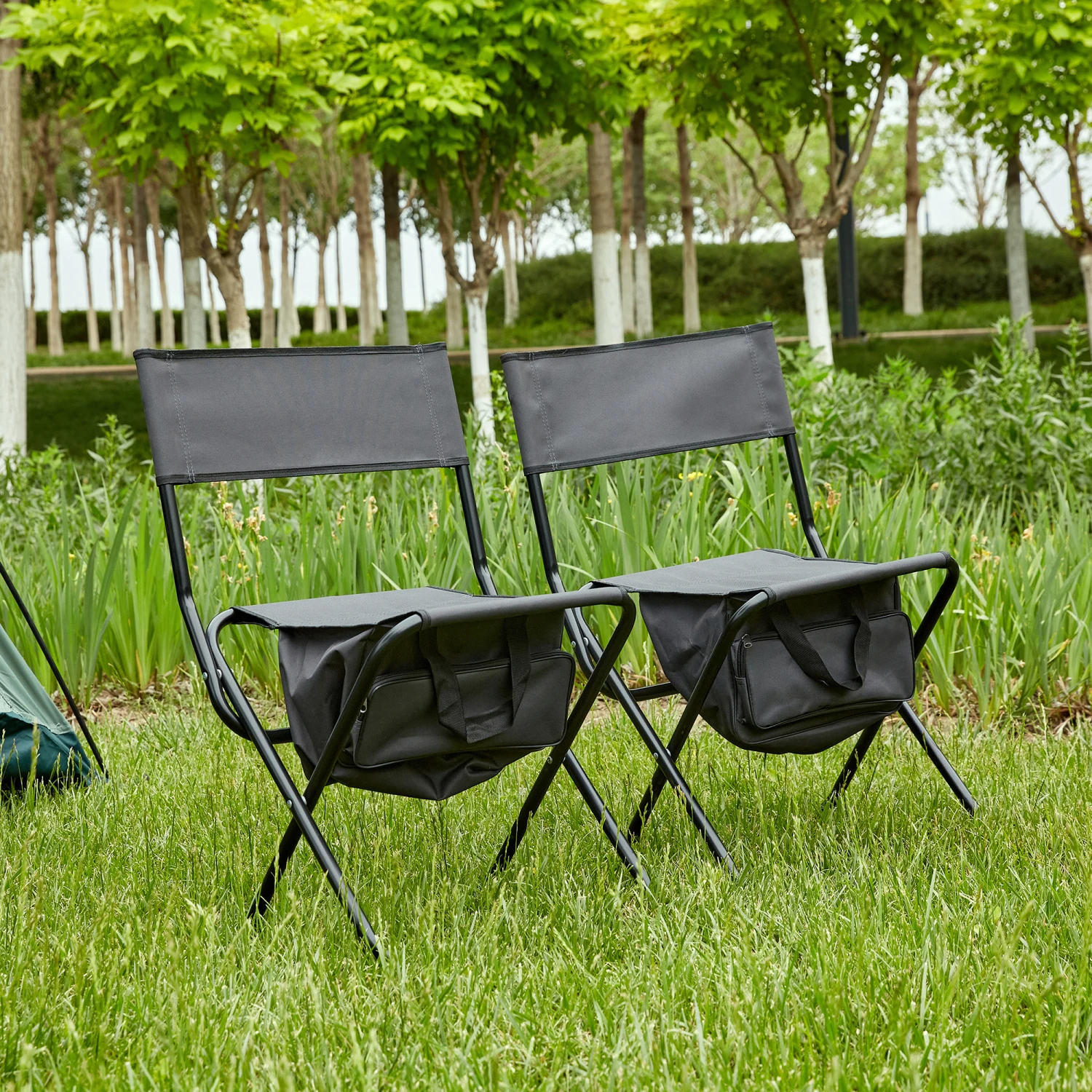 Folding Outdoor Chair with Storage Bag, Portable Camping & Fishing Chair in Grey