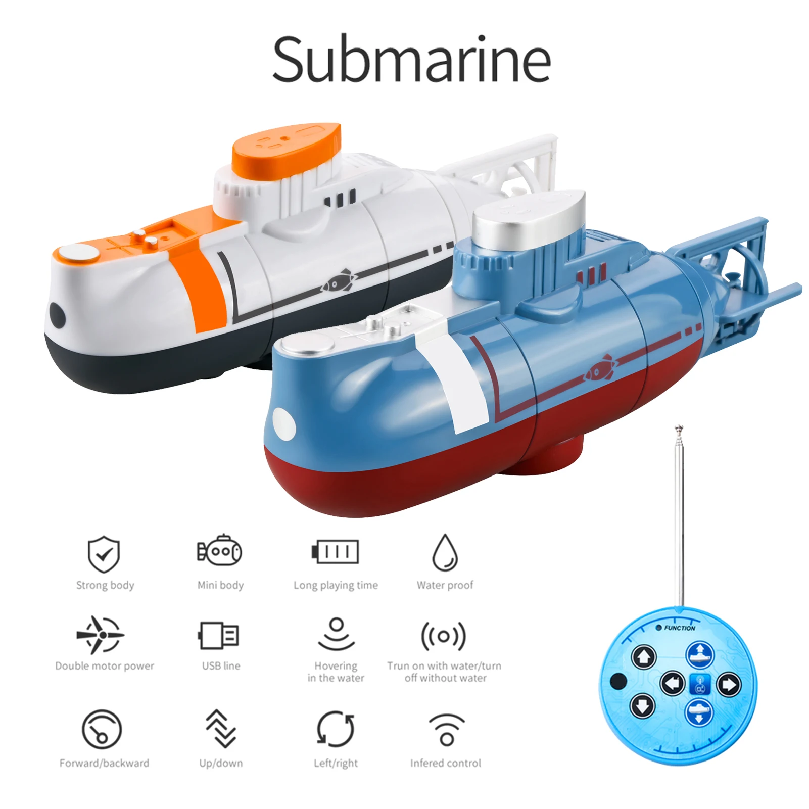 Mini submarino RC com velocidade de 0,1 m/s - modelo de simulação de barco de mergulho elétrico à prova d'água, presente de Natal/aniversário para crianças, meninos e meninas