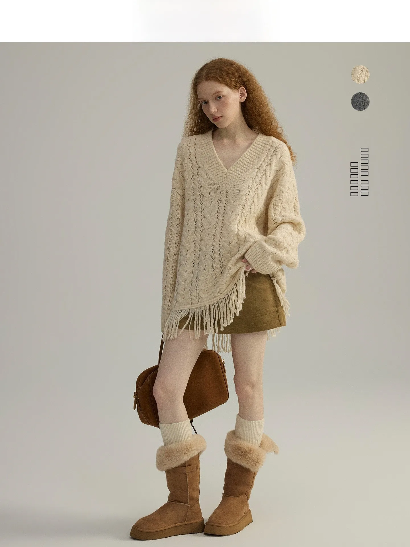 

Новый женский вязаный свитер с бахромой и V-образным вырезом, утепленный, повседневный, модный, зимний, трикотажный топ