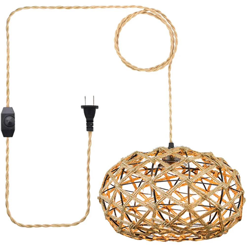 Rustic Farmhouse Plug in Pendant Light Cord with Premium Linen Rope Hanging Light Fixture for Living Room Restaurant Corridor