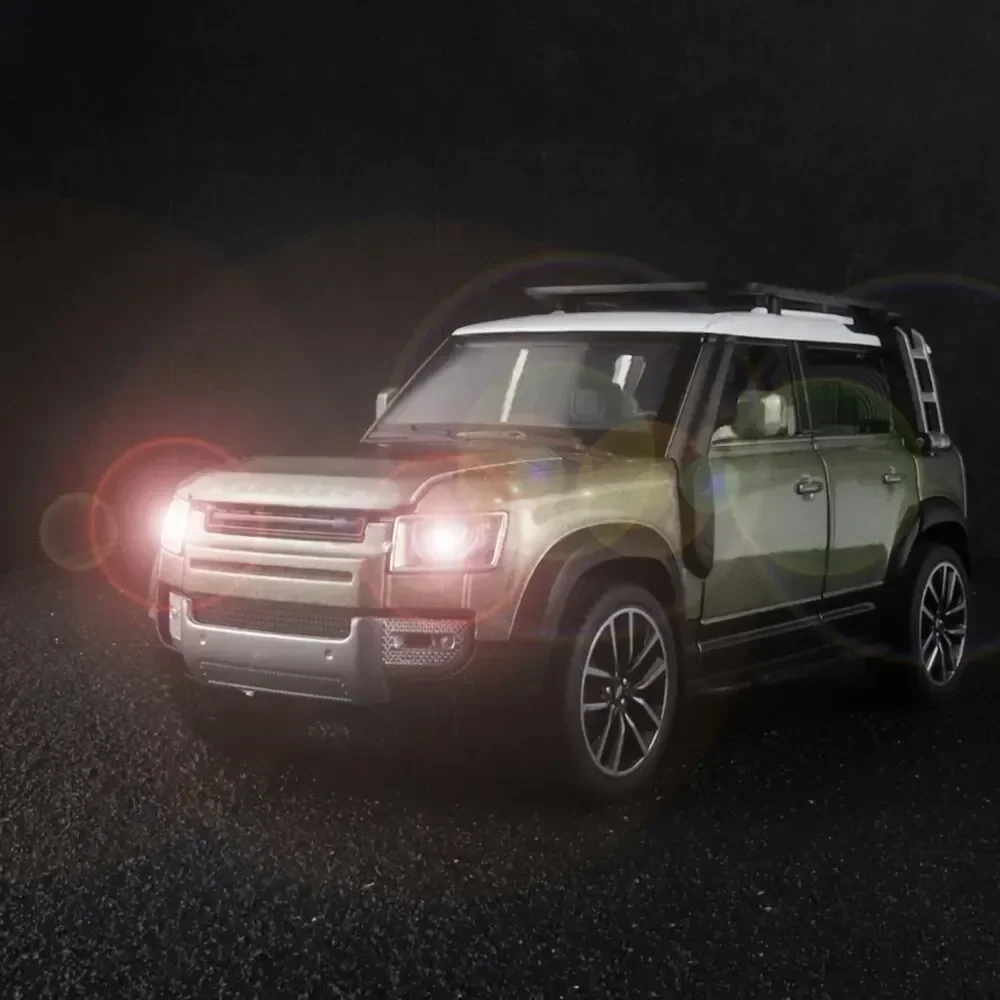 Modèle de voiture à remonter moulé sous pression avec son et lumière, collection de jouets pour Land Rover New Defender, cadeau, 1/32, 110