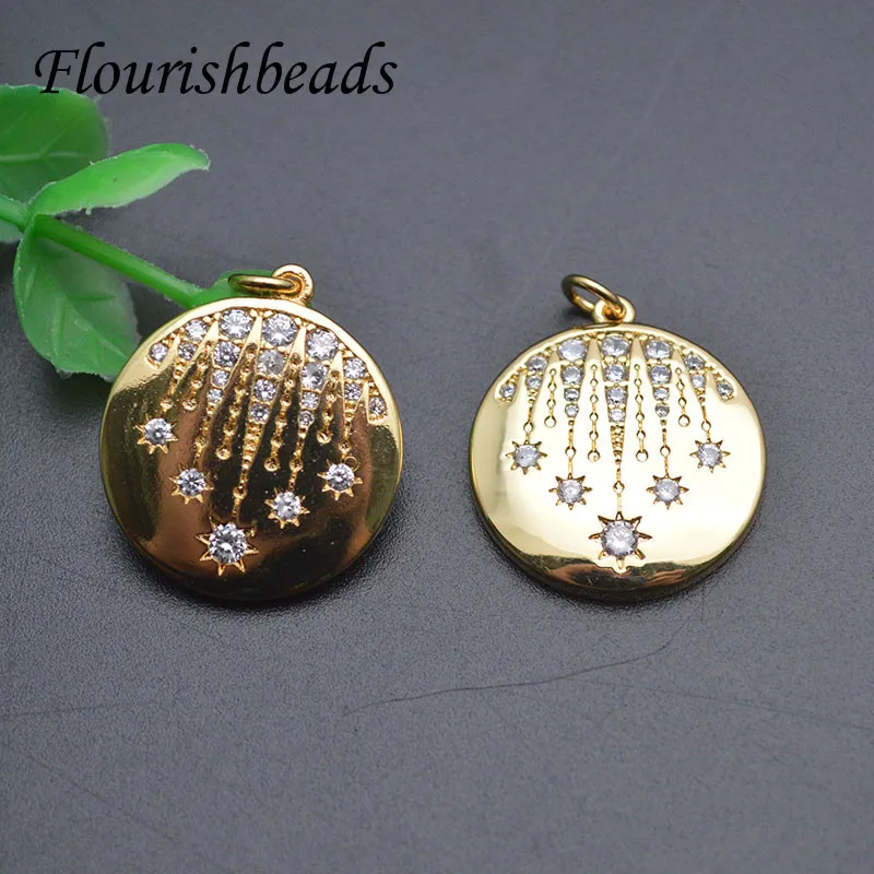 Paved Real CZ Beads Gold Color Round Metal  Pendant DIY Necklace Fashion Jewelry Parts 10pcs/lot