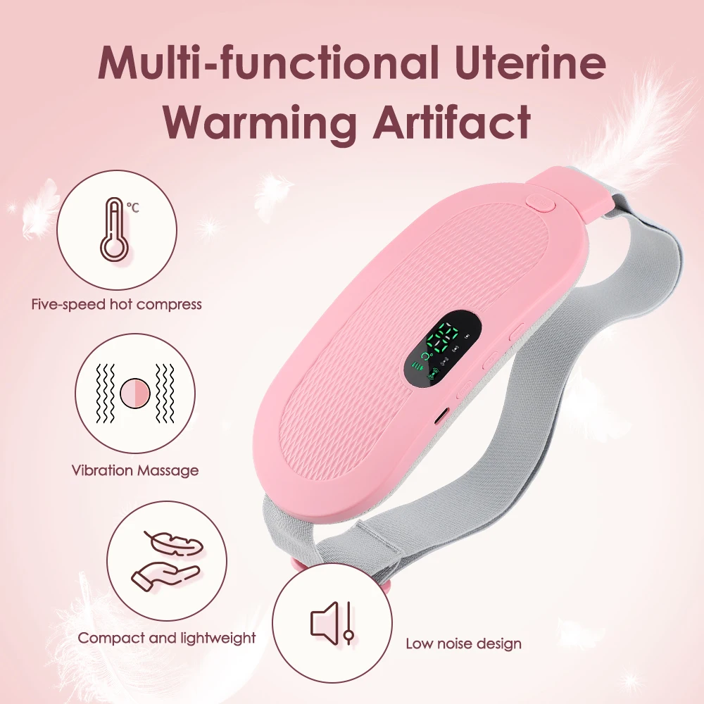 Electric Heating Pad 4 Gears Vibrator for Women Period Pain Relief Device Menstrual Cramp Massager Blood Circulation Belt Warmer