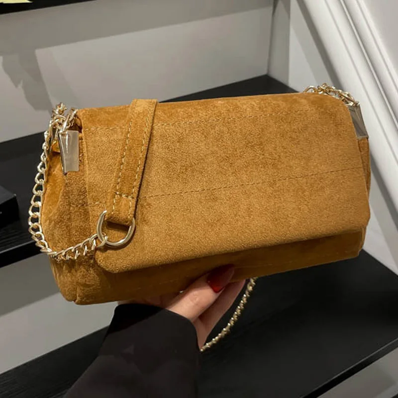 

New Suede Shoulder Bag Vintage Tote Bag With Chains Fashion Designer Luxury Handbags Retro Crossbody Bags