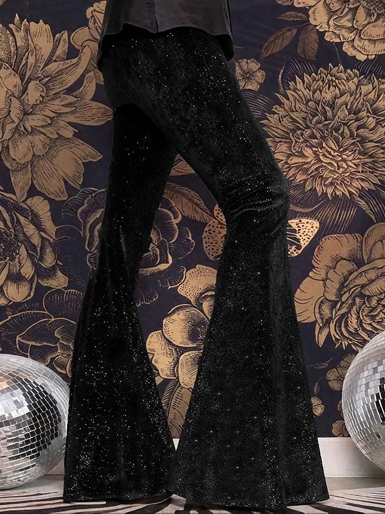 Autumn Fashion Hight Waist Flared Pants Women Casual Street Slimming Velvet Trousers 2026 Sprint Elegant Shiny Long Party Pants