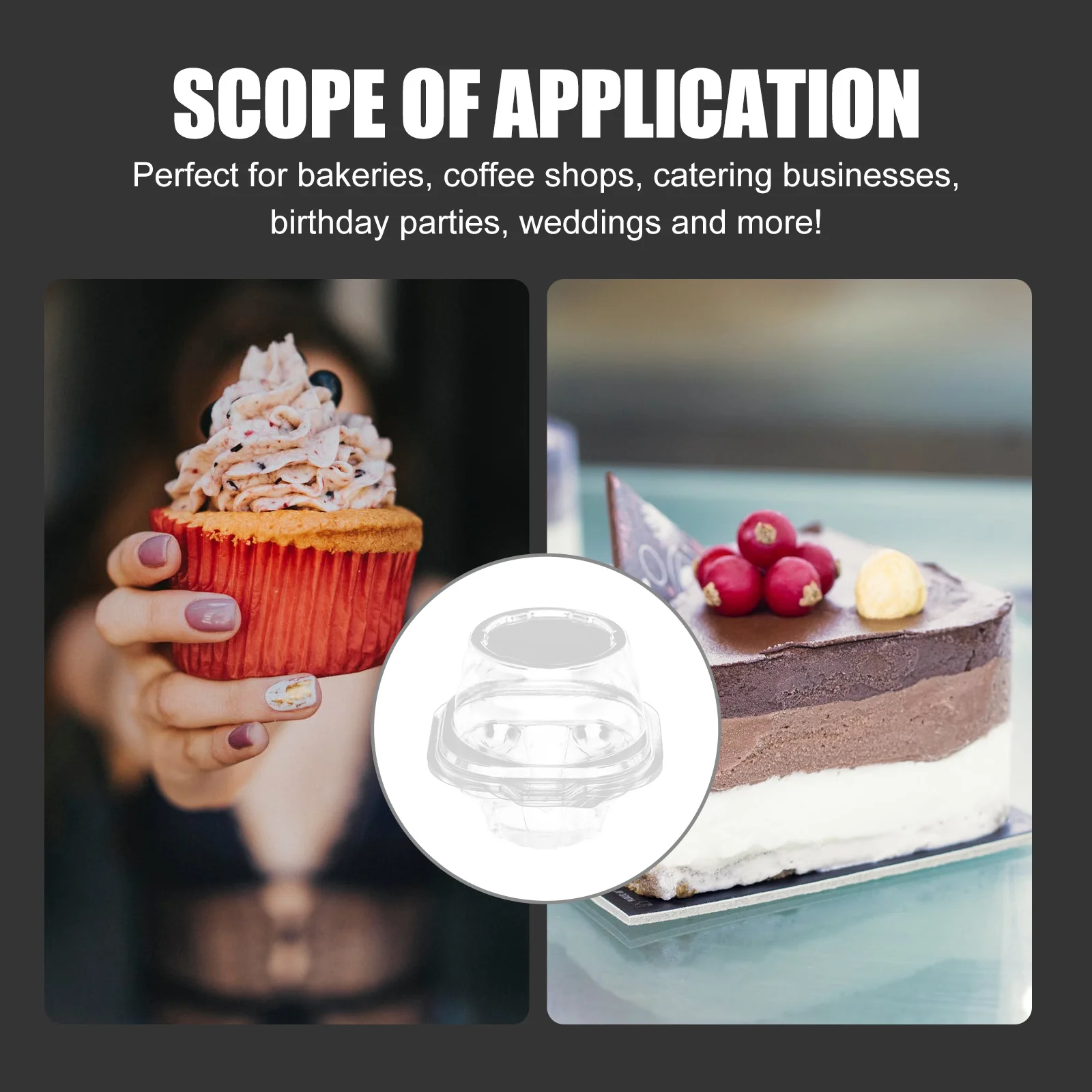 50Pcs Cake Boxes Plastic Dessert Packing Boxes Thick Cupcake Containers for Bakery Parties Weddings Cake Storage