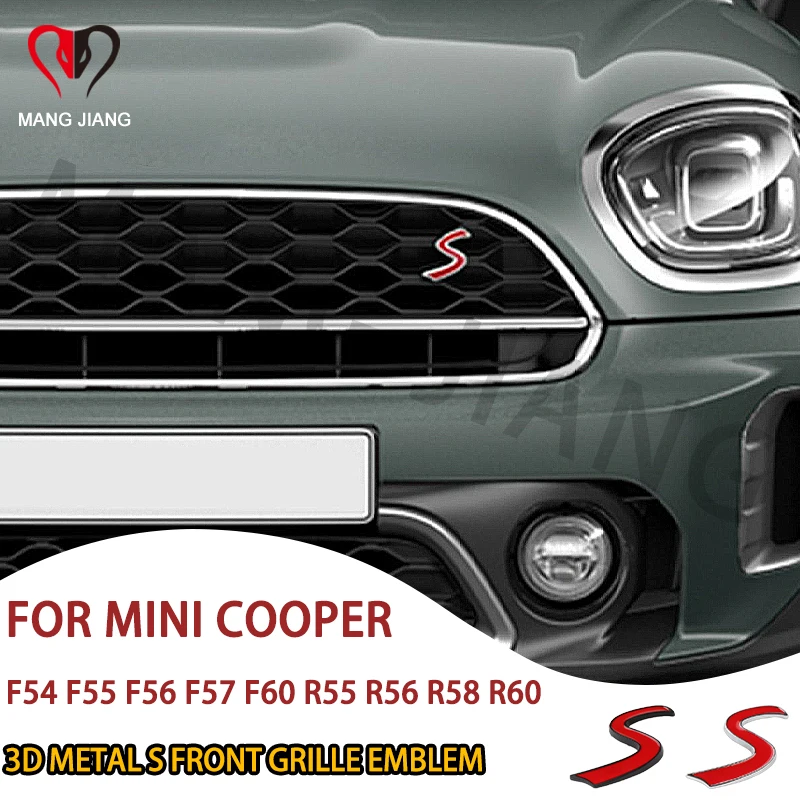 Car 3D Letters Metal S Front Grille Badge Emblem Decals For Mini Cooper R50 R52 R55 R56 R60 F54 F55 Countryman Auto Accessories