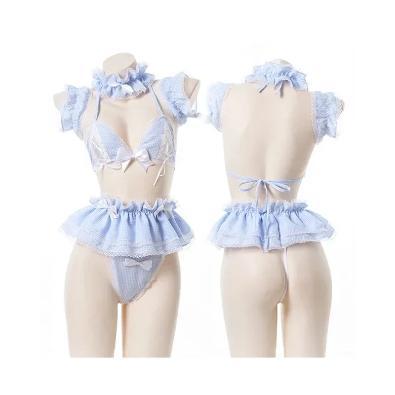 

Sexy Lovely Cosplay Anime Costumes Kawaii Blue Maid Outfit Bikini for Ladies Sailor Student School Camisoles&Skirt Lingerie Set