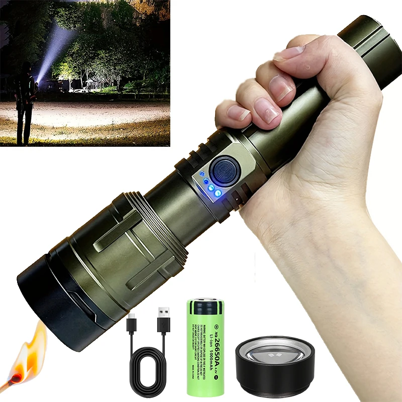 

D2 LED Flashlight Outdoor Zoom Rechargeable edc Flashlights aluminum Alloy Emergency Light Up Flame Super High Power Work Torch