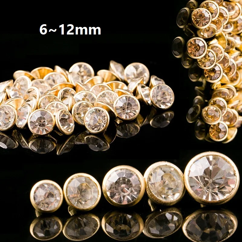 6-12mm Golden Bottom Rhinestone Rivets DIY Craft Garment Bag Leather Decor Garment Sewing Decorative Rivets