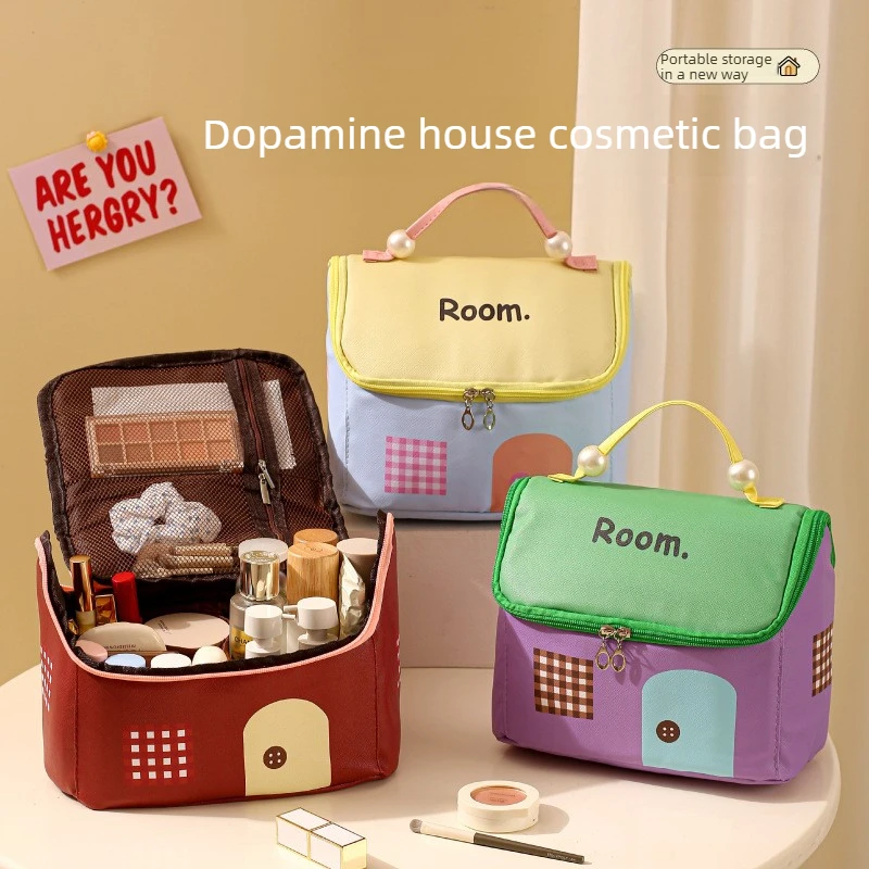 Color Cosmetic Bag Portable Toilet Bag Large Capacity Dopamine Cartoon Multi-function Portable Waterproof Travel Storage Bag