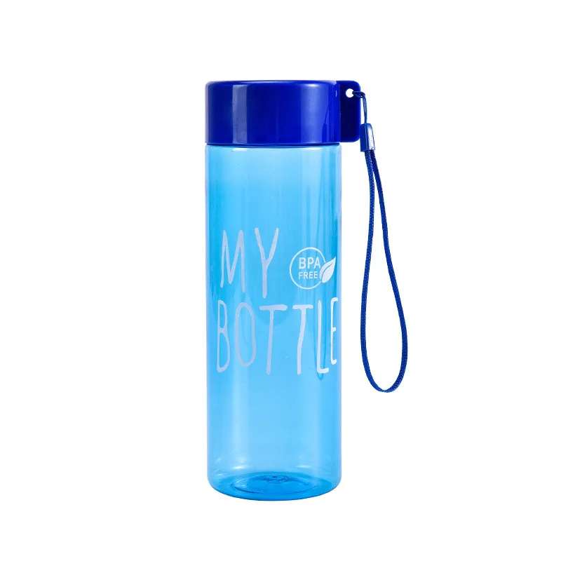 500ML Water Bottle Transparent Square Plastic Drink Cup Outdoor Cold Juice Milk Sport Bottle with Portable Rope Leakproof