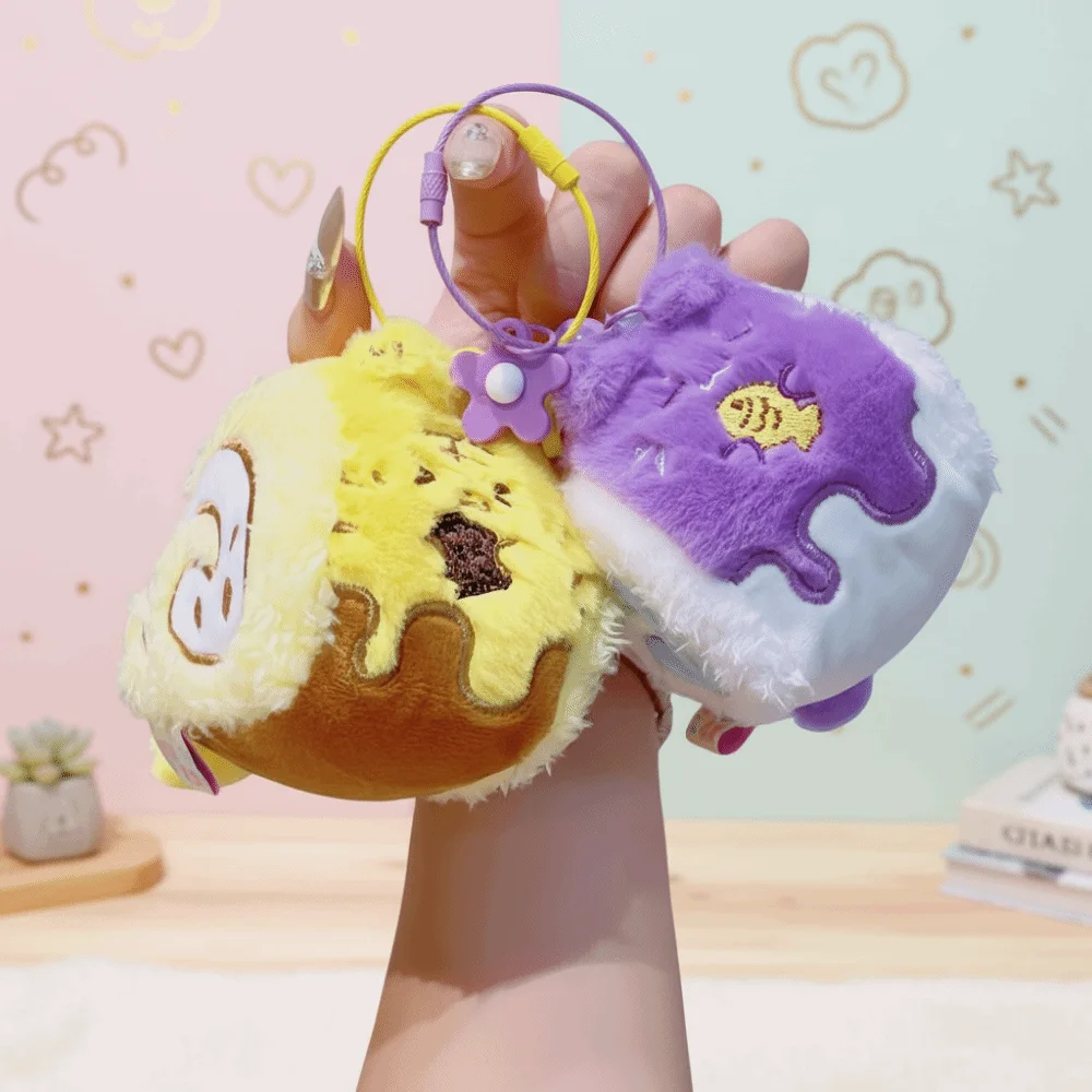 Kawaii الحيوان السويسري لفة قلادة محشوة 10 سنتيمتر السويسري لفة المفاتيح رقيق كعكة مظهر سلسلة مفاتيح من الكرتون ديكور احتفالي