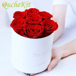 Preserved Rose Flower Round Hug Bucket Gift Box Eternal Flower Immortal Rose Wedding Valentines Day Gift For Girlfriend Mum Wife