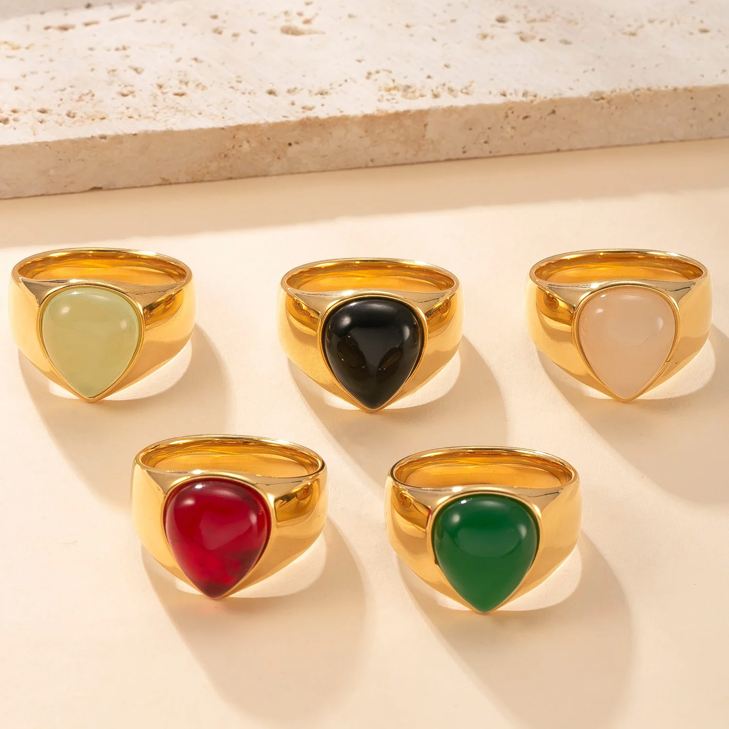 Luxury Zirconia Rings for Women 14K Gold Plated Stainless Steel Water Drop Zircon Jewelry Accessories Gifts for Her