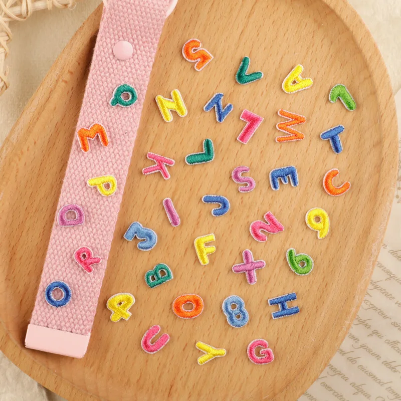 Mini Cartoon Alphabet English Letters Badge A~Z Clothes Sticker Tiny Number Patches Fabric Embroidery Applique Iron On parches