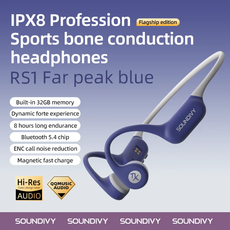 SOUNDIVY RS1 Open beengeleiding IPX8 waterdichte zwemoortelefoon 32 GB geheugen oorhangende oortelefoon