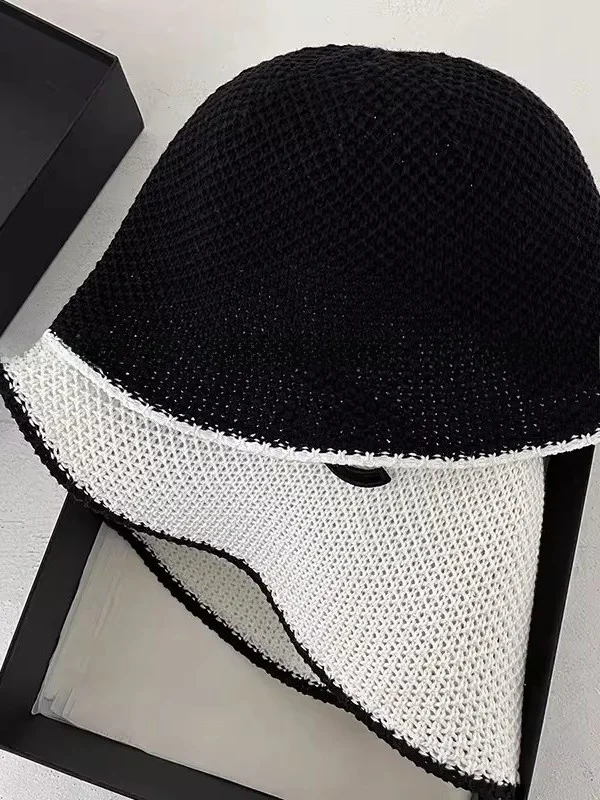 fashionable-women's-knitted-fisherman-hat-face-slimming-dense-weave-wide-brim-round-top-cotton-cap-for-young-ladies-winter-se