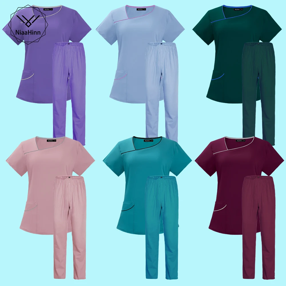 Uniformes de Enfermería de Color sólido para mujer, ropa de trabajo de médico de Hospital, trajes elásticos para clínica de mascotas, ropa de trabajo de enfermera