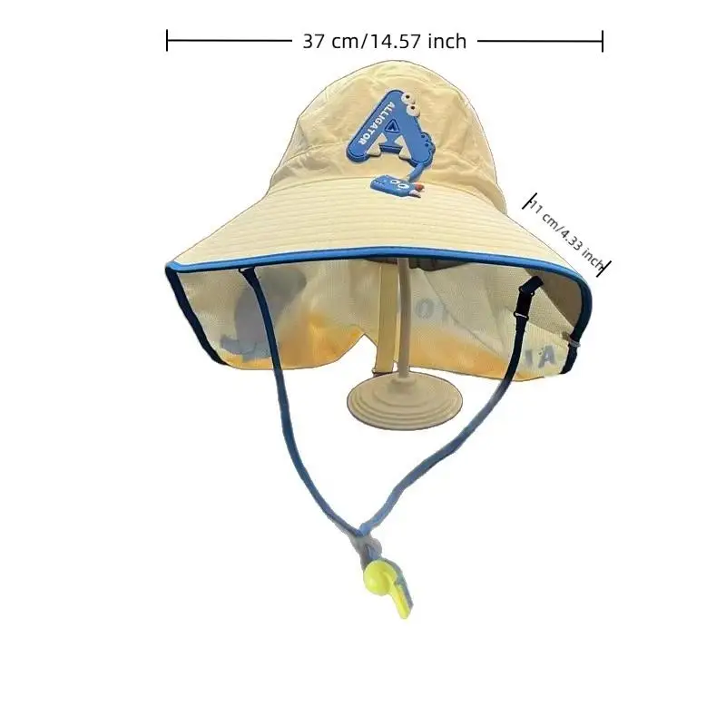 Cartoon-Kinder-Sonnenschutzhut Strandhut UV-Schutz Sommer Dünner Atmungsaktiver Fischerhut mit Großer Krempe und Windschutzseil – Detail 9