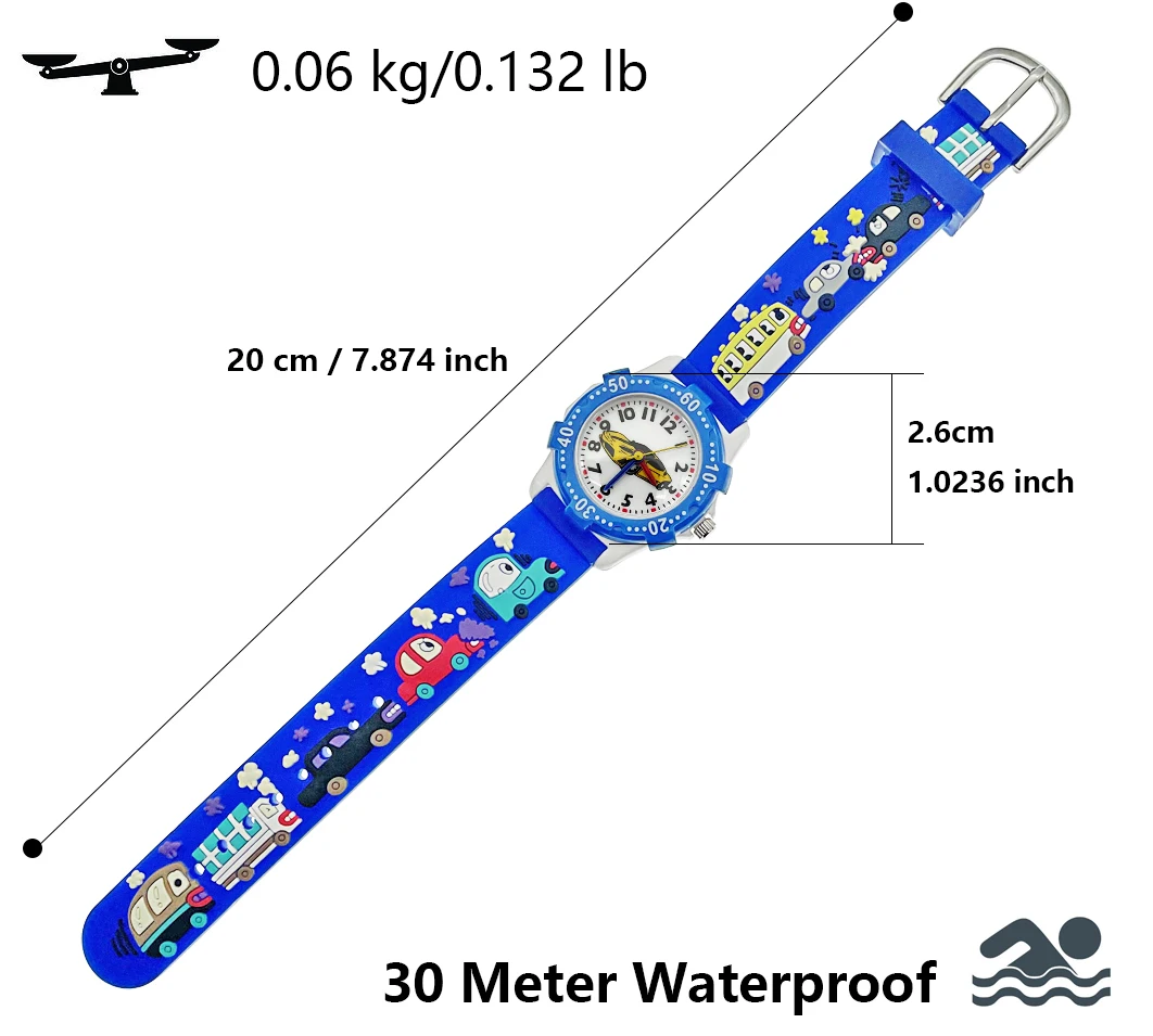 子供用3Dバス漫画防水時計、ソフトシリコンストラップ、回転ダイヤル、男の子と女の子、赤ちゃん、誕生日プレゼント、新しい