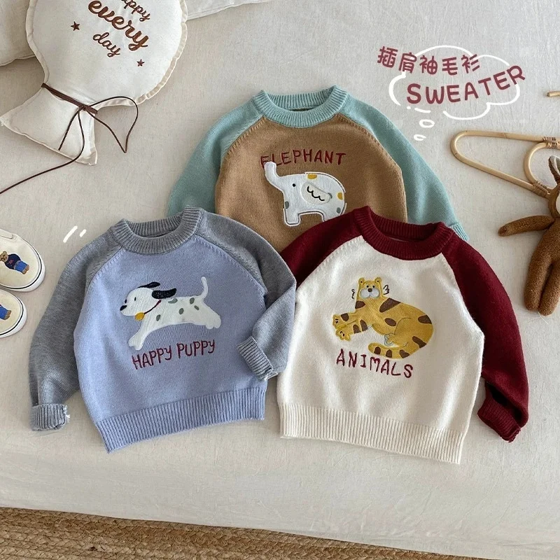 

Boys Sweater Wool Coat Kids Tops Knitting 2025 Scoop Spring Autumn Plus Thicken Cottons Pullover Teenagers Children's Clothing