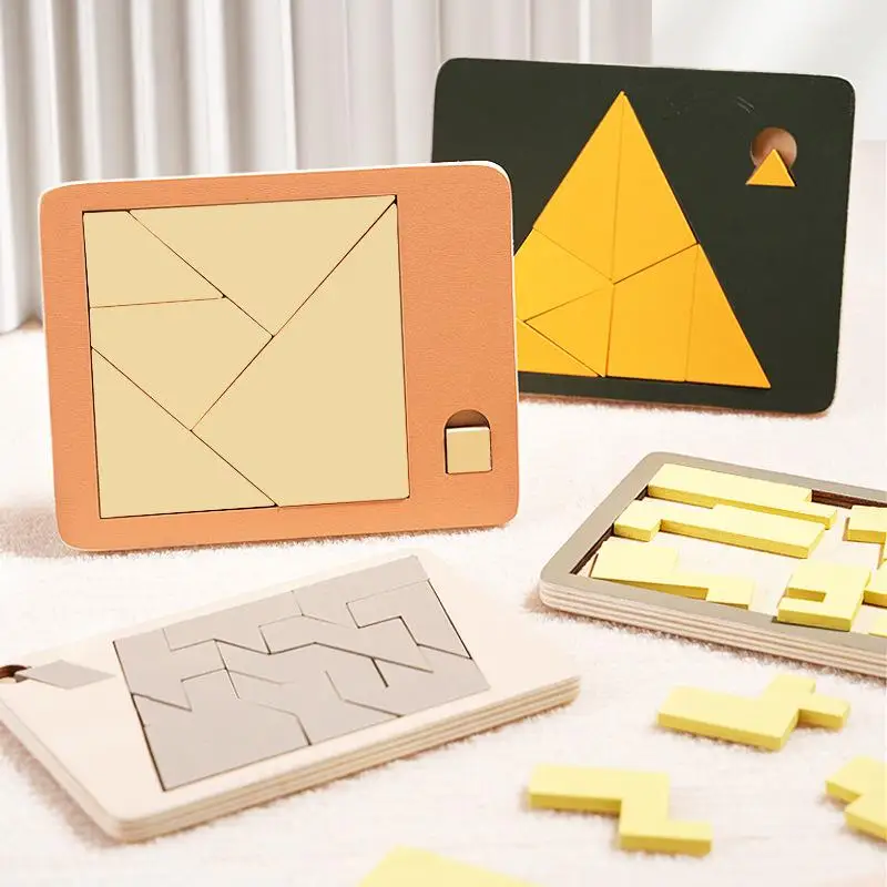 

1 Set Kids Toys Wooden Geometric Puzzles Challenge Impossible Brain Burning Decompression IQ Tangram Brain Teasers Jigsaw Puzzle
