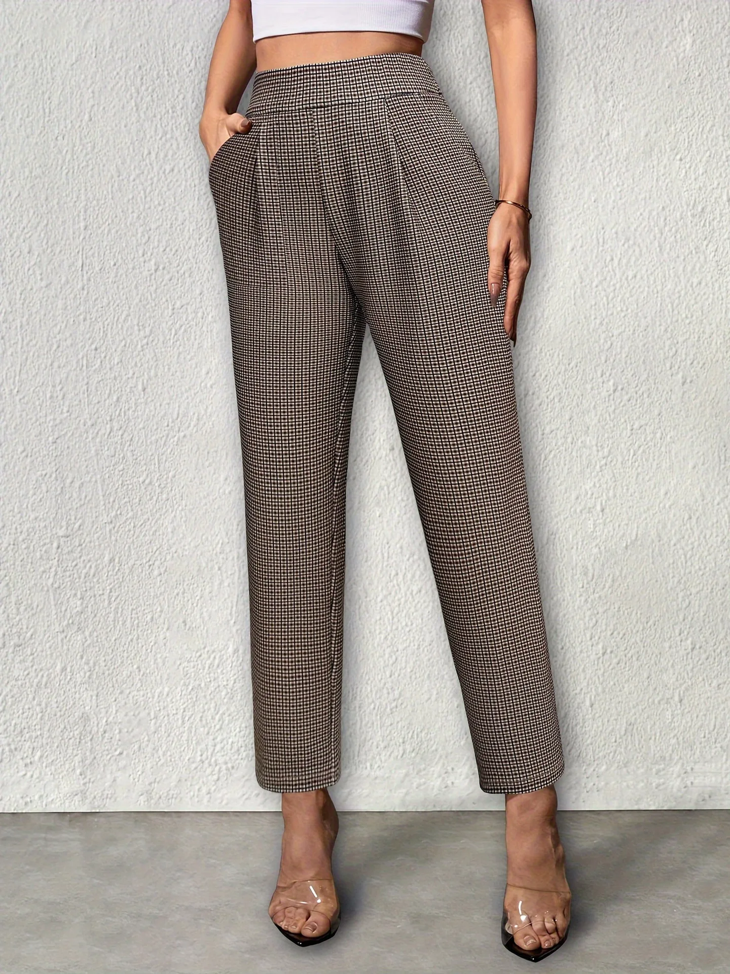 Women's New Elegant Pants with Metal Decorative Buckle and Slanted Pocket Suit Pants Commuting Solid Color Fashion Pants