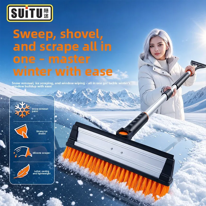 Car Snow Brush Ice Scraper 3 in 1 Extendable Telescopic Snow Shovel Windshield Removal Tool with Foam Grip for SUV Truck