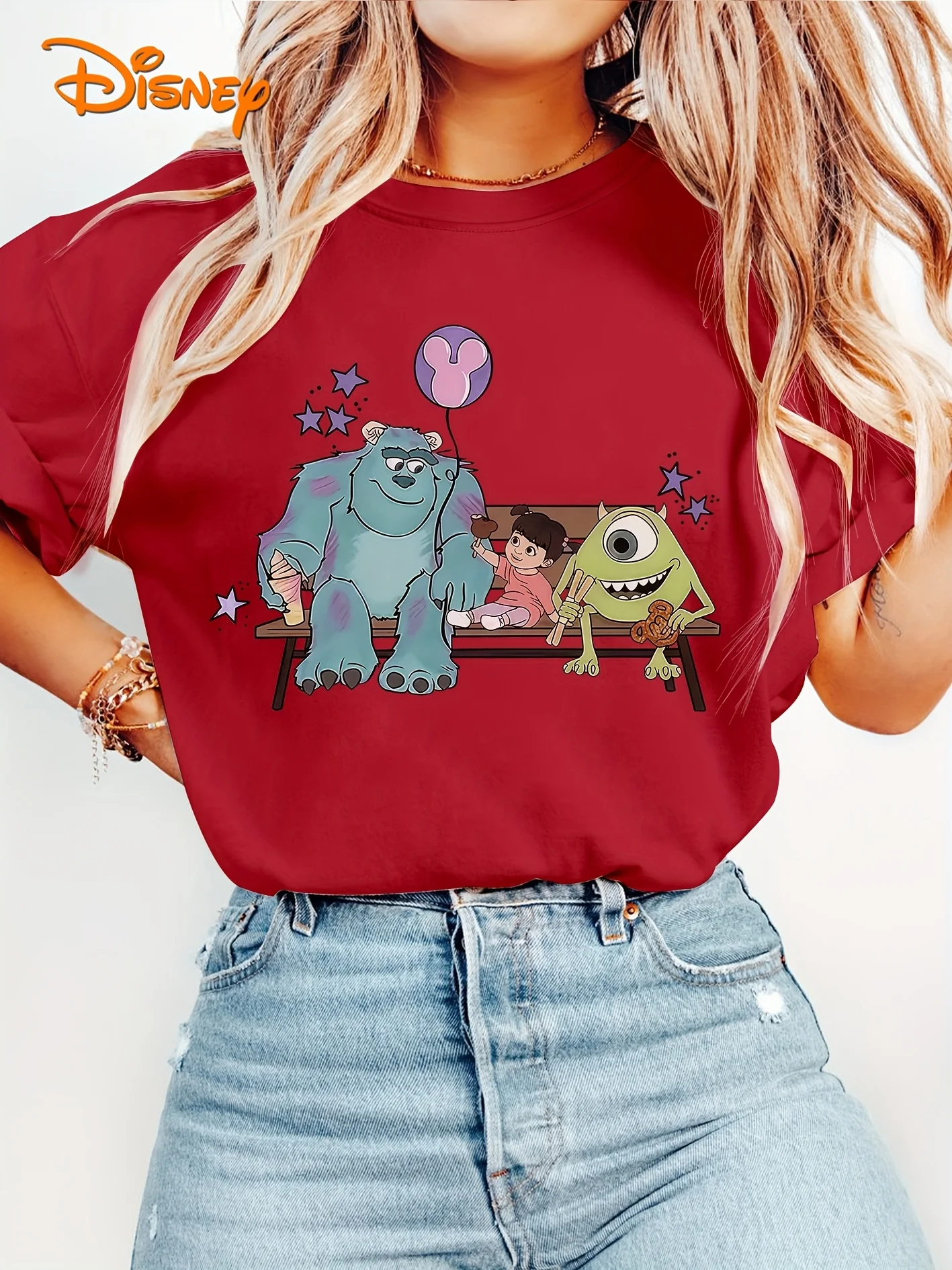 تي شيرت DISNEY Women's Monsters Inc Mike & Sulley (Boo) مرخص رسميًا بأكمام قصيرة - طباعة بالون Sulley & Mike Wazowski