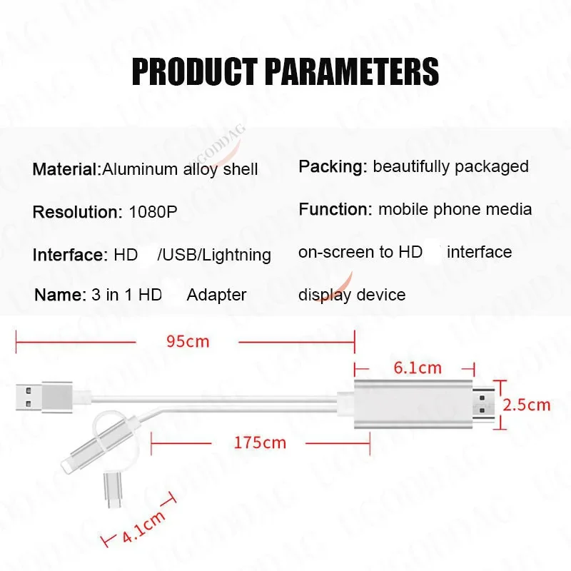 High-Definition HDMI-Compatible Mirroring Cable 1080P TV Stick Phone Adapter Media Streamer For Micro USB Type C Lightning Pulg