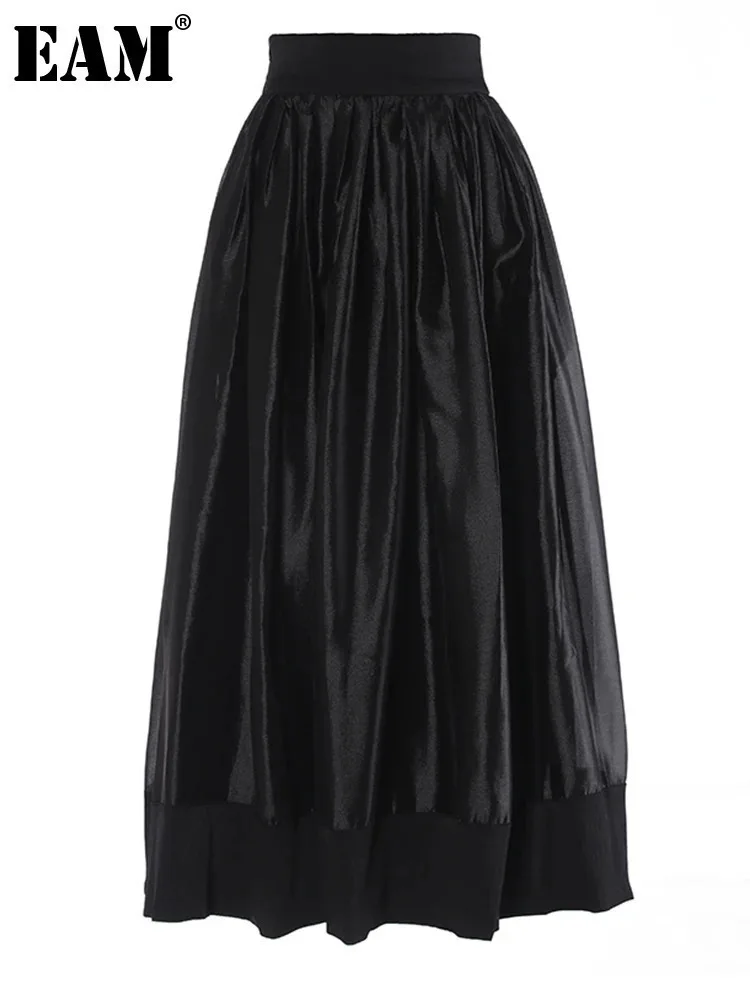 

[EAM] High Waist Black White Pleated Elegant Party A-line Half-body Skirt Women Fashion Tide New Spring Autumn 2024 1DH6336