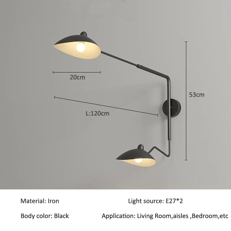 Nordic Designer Long Arm Double Headed Wall Lamp Living Room Bedroom Retro Industrial Style Modern Iron Duckbill Wall Light