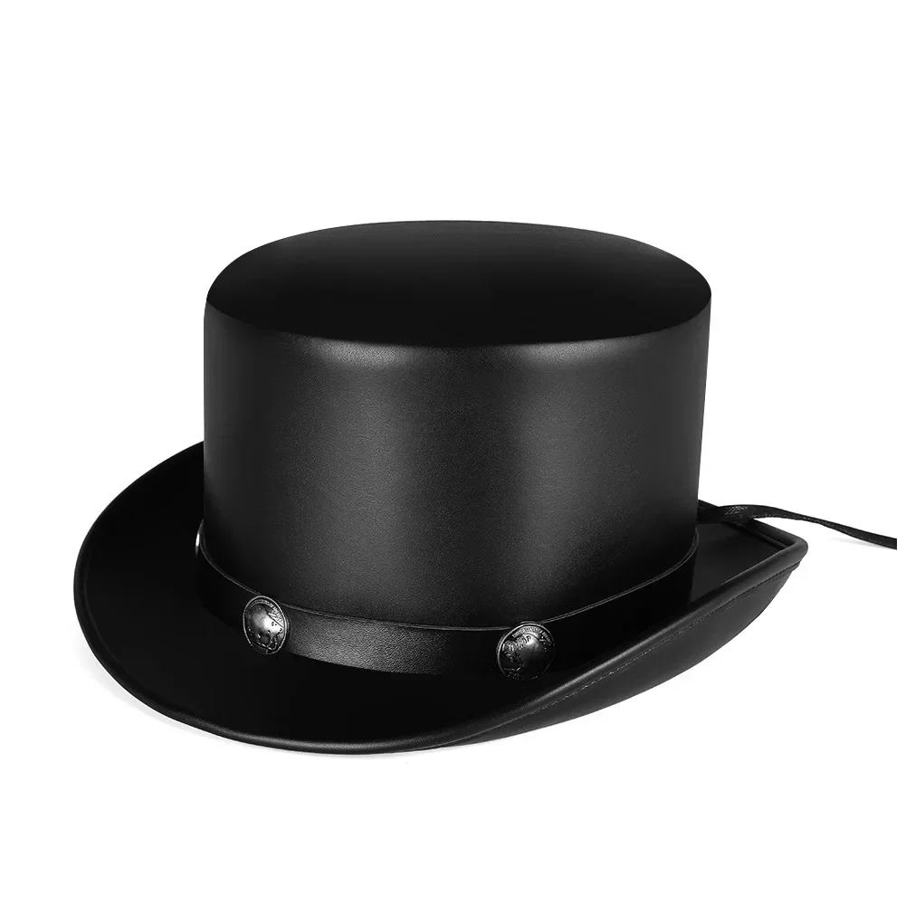 2022 New Punk Style PU Leather Top Jazz Hat for Men/Women New Magic Party Cylinder Hat Halloween Cosplay Dress Caps