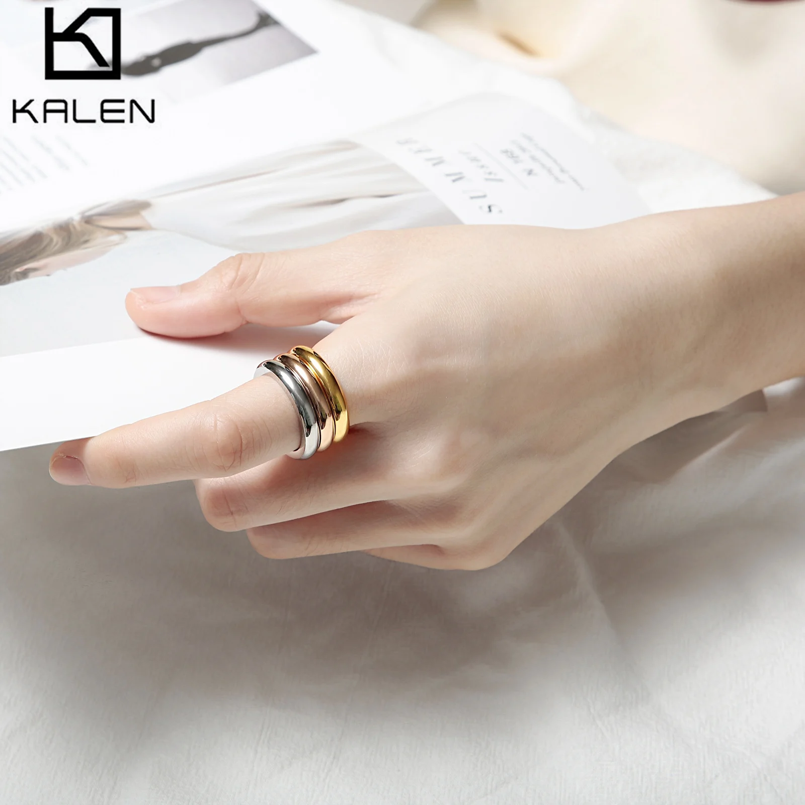 Image of # 6 - # 9 3 Stück/Lot einfacher glänzender Ring in verschiedenen Farben – Edelstahl 304 – KR89312-K