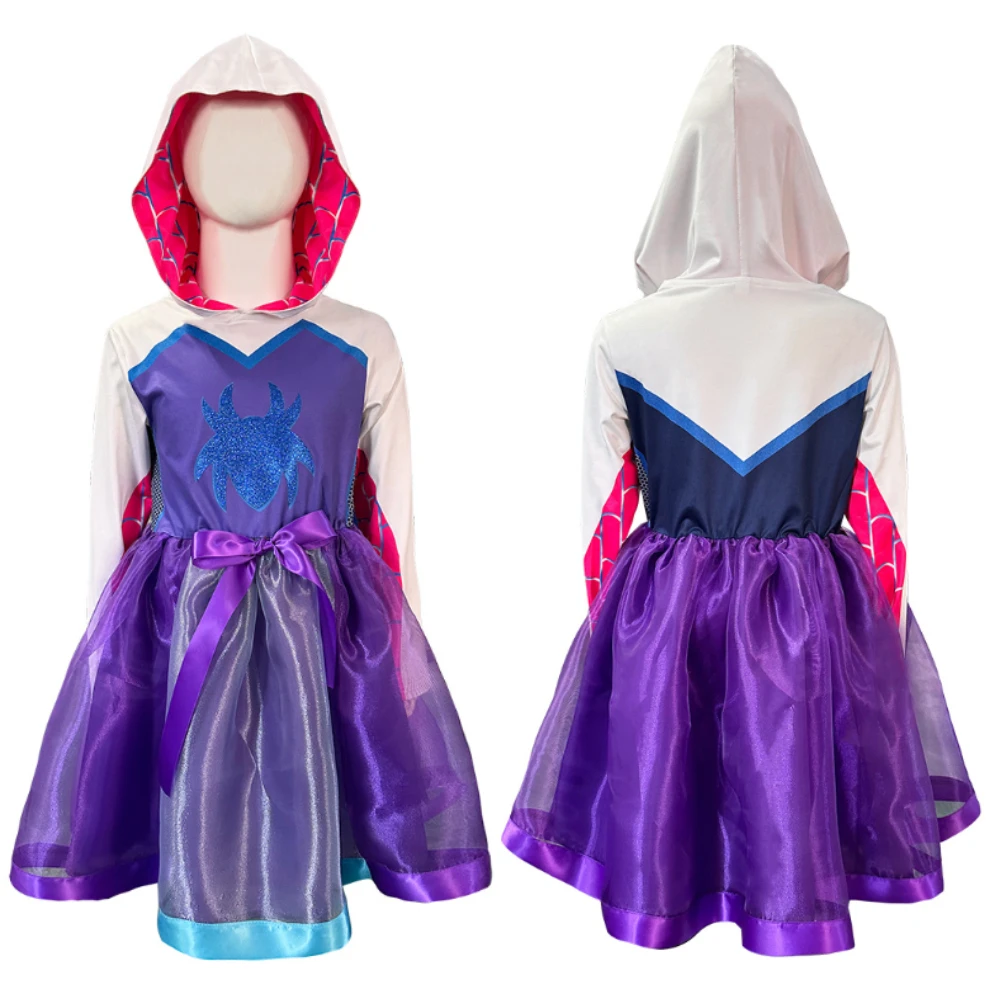 Movie Gwen Cosplay Costume Stacy Disguise Purple Dress for Girls Kids Outfits Halloween Carnival Party Clothes Role Play