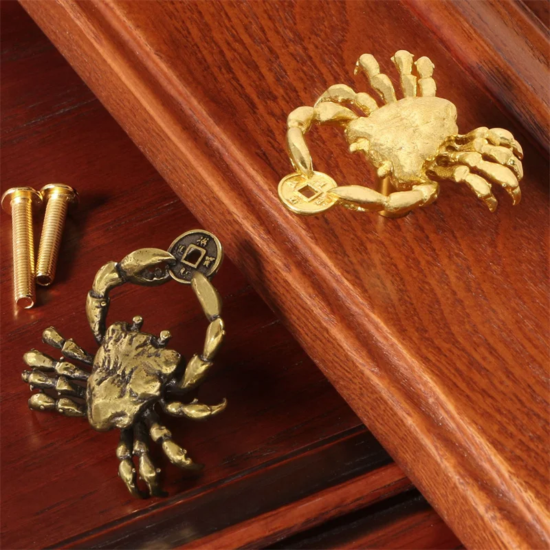 Cute Animal Brass Furniture Handles Money-attracting Crab Shaped Drawer Wardrobe Knob Kitchen Cabinet Storage Pulls Closet Knob