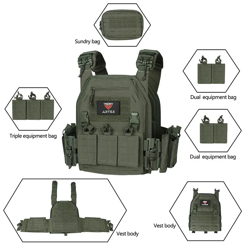 Outdoor training vest, quickly detachable MOLLE laser-cut vest, equipment for outdoor CS combat scenarios