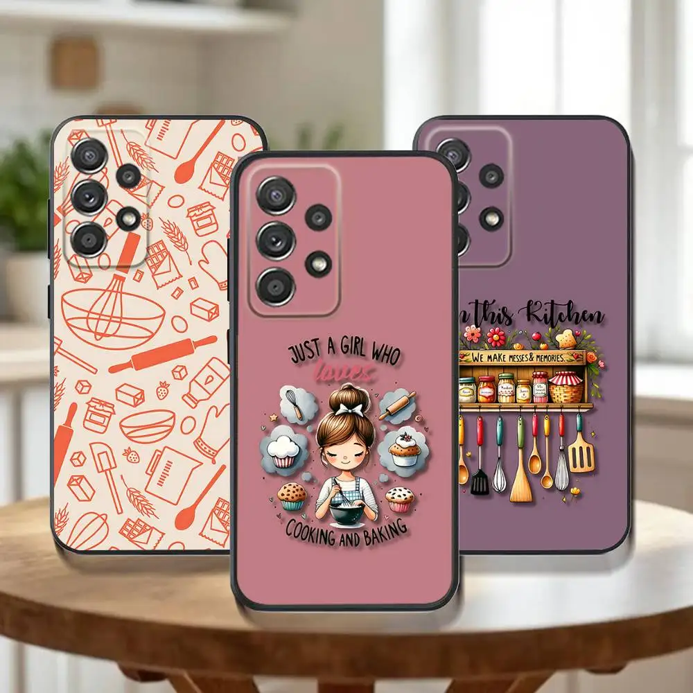 

Cooking Utensils Chef Kitchen Phone Case For Samsung Galaxy A73,31,32,72,41,53,52,71,22,5G,Note,J7,8,9 Soft Black Cover