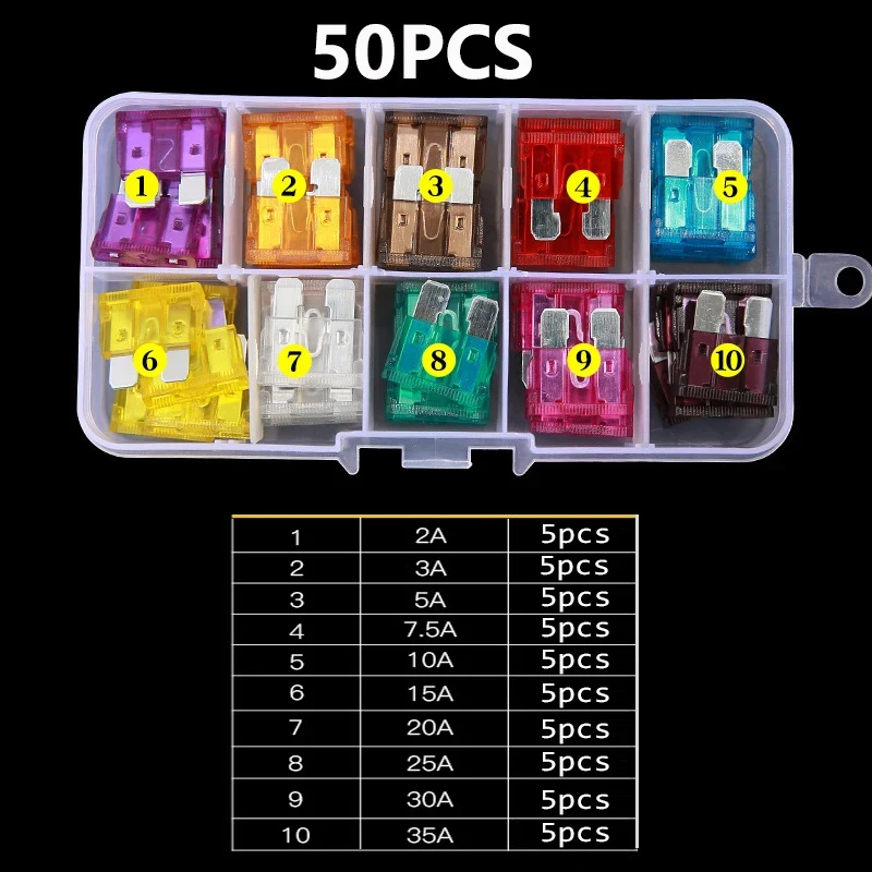 50/100/300PCS Car Fuse Assortment Set Profile Middle Size Blade Type Fuse Auto Car Truck 2-40A Fuse Accessories with Box Clip