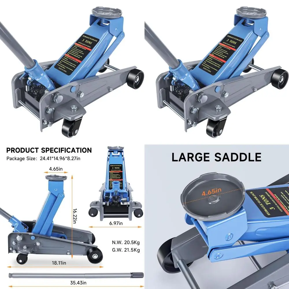 

3-Ton Capacity Steel Floor Jack with Wheels for Secure and Fast Vehicle Lifting, 5.31-18.11 Range