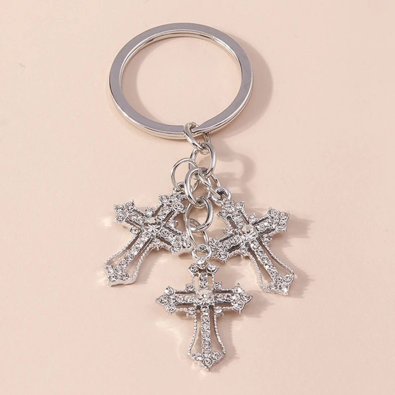 Aihua Schillernder Kristall-Kreuz-Schlüsselanhänger für Damen und Herren, goldfarben, religiöser Jesus-Kruzifix-Schlüsselanhänger, christlicher Schmuck – Detail 5