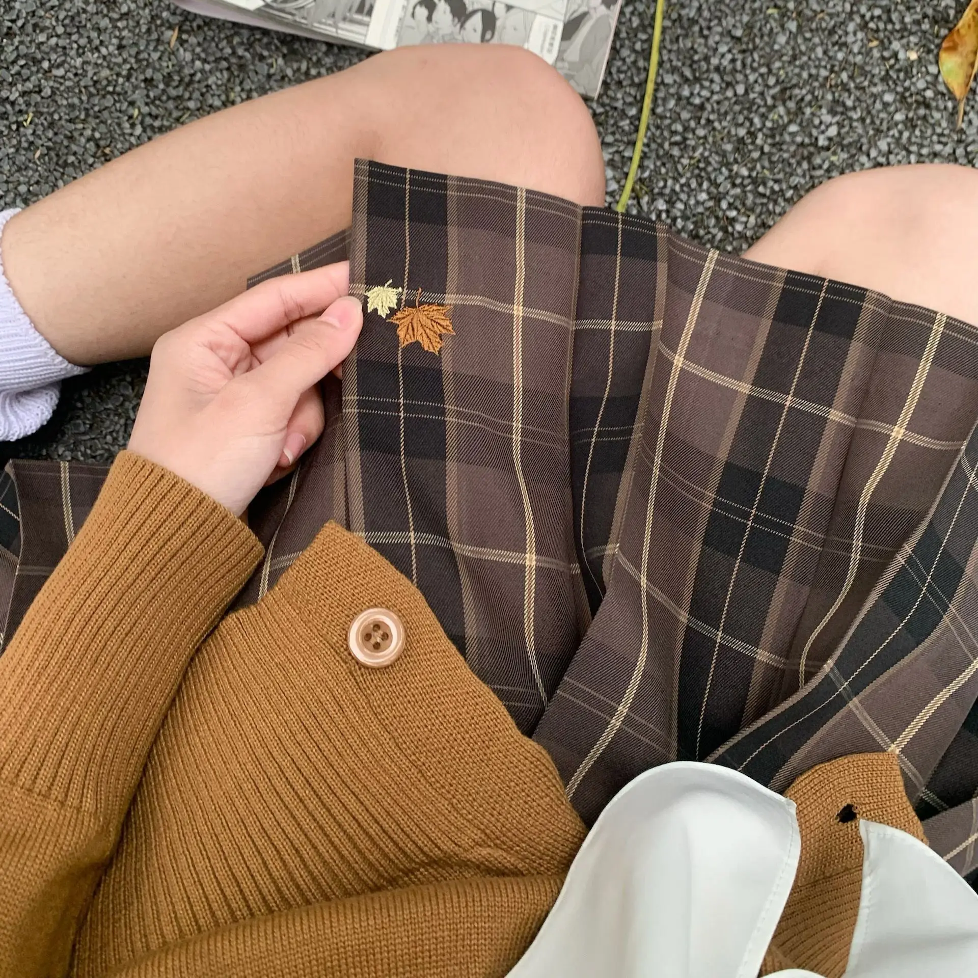 Cute Japanese and Korean Style JK Uniform Set with Plaid Skirt and Cardigan Preppy Style Autumn and Winter Role Play Student