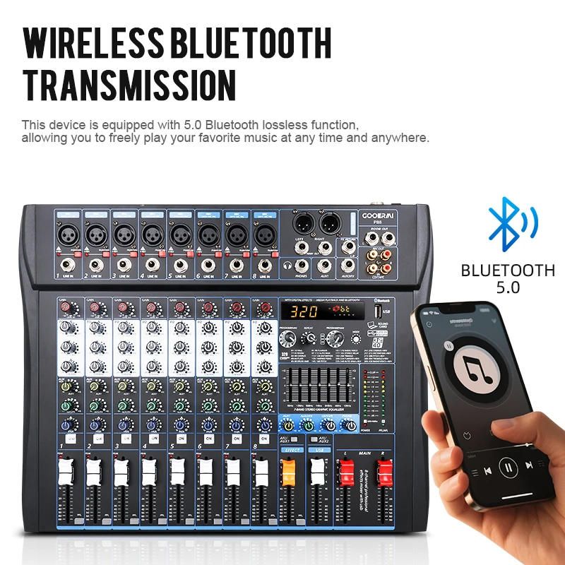 GOOERMI Professional Mixer Audio PB6-8-12-16 Channels 320 DSP For DJ Mixing Sound Board Console USB PC Recording Input 48V POWER