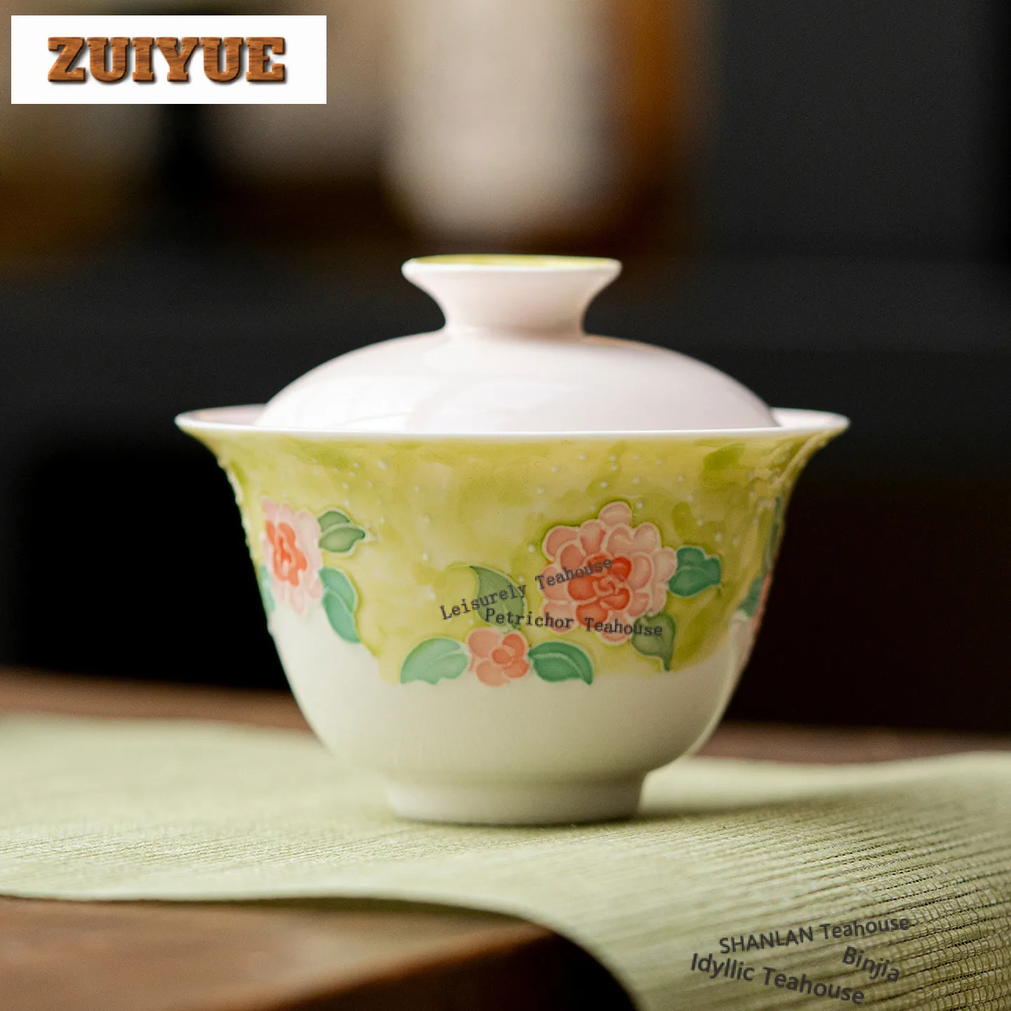 

130ml Hand-painted Camellia Gaiwan Creative Tea Tureen Tea Bowl With Lid Kit Tea Brewing Cover Bowl Chinese Tea Set Decoration
