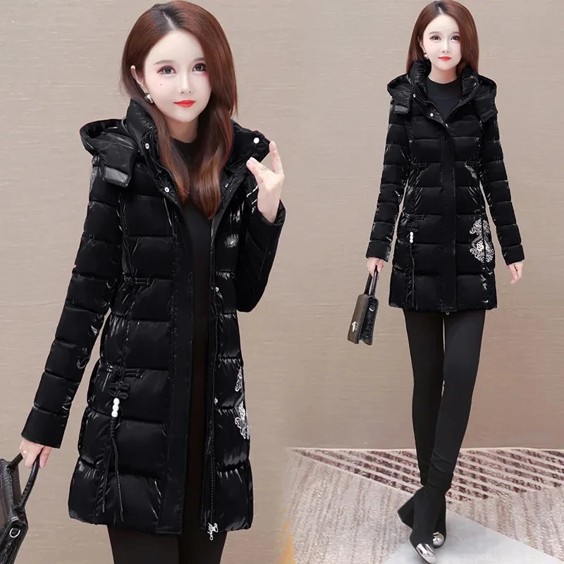 Down Cotton Coat Women's Clothing 2023 New Winter Jacket Versatile Parker Coats Female Large Size Hooded Long Warm Outerwear