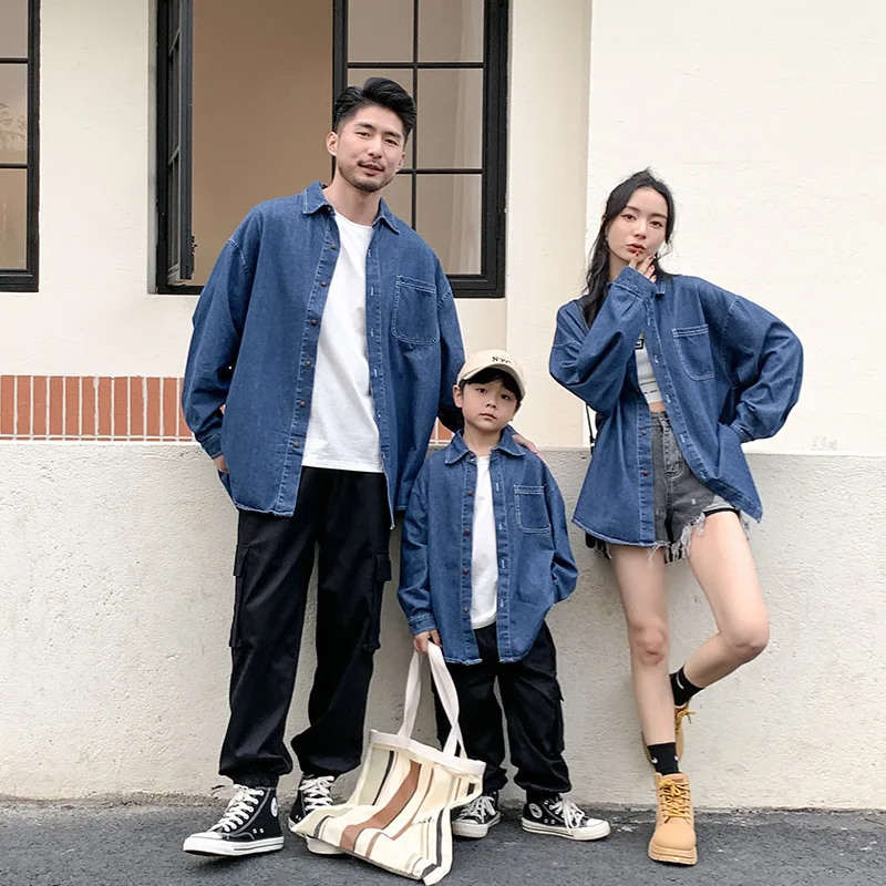 

Korean retro denim parent-child shirt new casual loose fitting family coat