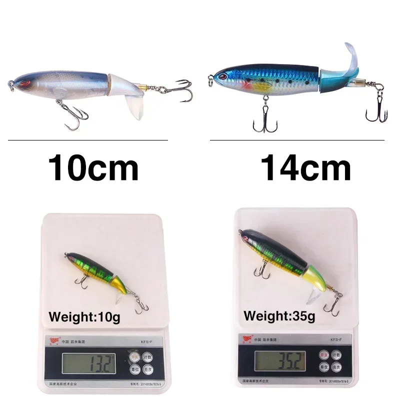 Señuelo de pesca Topwater de 13g, 1 Juego, 5 uds., 10cm, cola giratoria suave, cebo Artificial, Crankbait duro Wobbler para agua dulce o salada